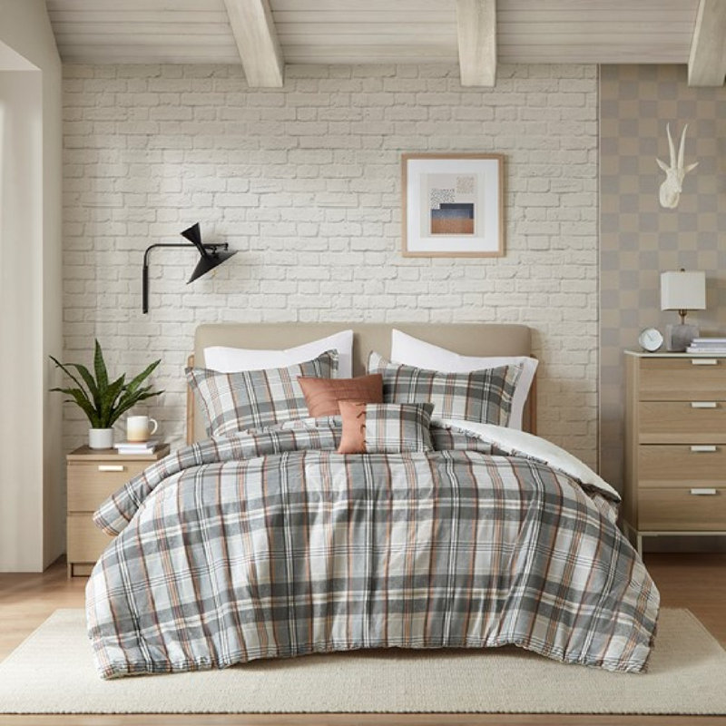 Ensembles de literie certifiés en microfibre, à carreaux simples TG, confort moderne