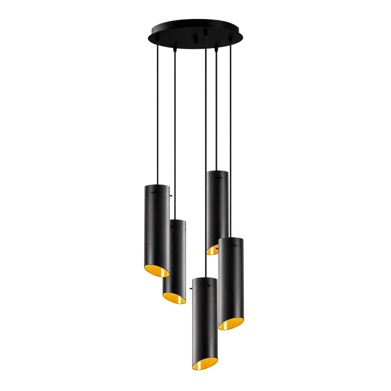 Aidie 5 - Light Black Cylinder Pendant, Black/Yellow