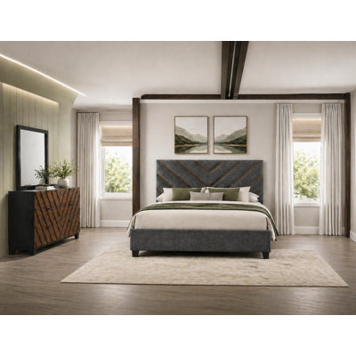 Ensemble de chambre à coucher moderne à panneau tapissier brun et gris