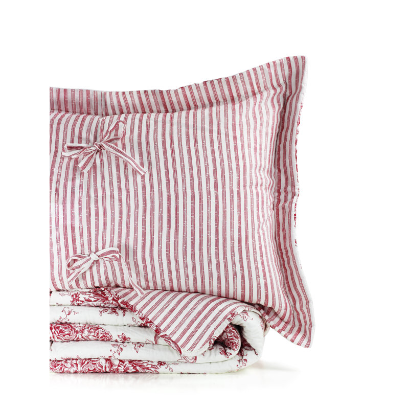 Benedictine Farmhouse / Country Cotton Quilt, Full/Queen Quilt + 2 Shams, Red