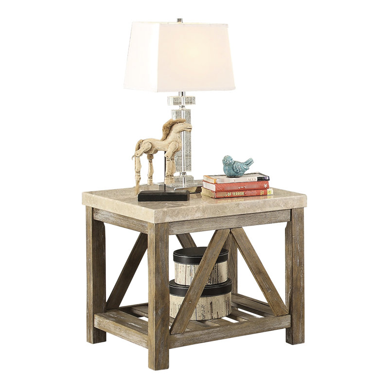 Table de bout en marbre blanc crème avec pièce de fabrication industrielle en pierre de style industriel