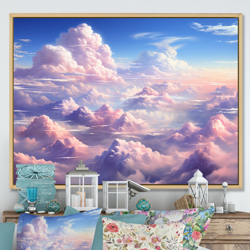 Kawaii Landscape Clouds I sur impression sur toile, H 34 po x l 44 po x P 1,5 po, Cadre naturel flottant