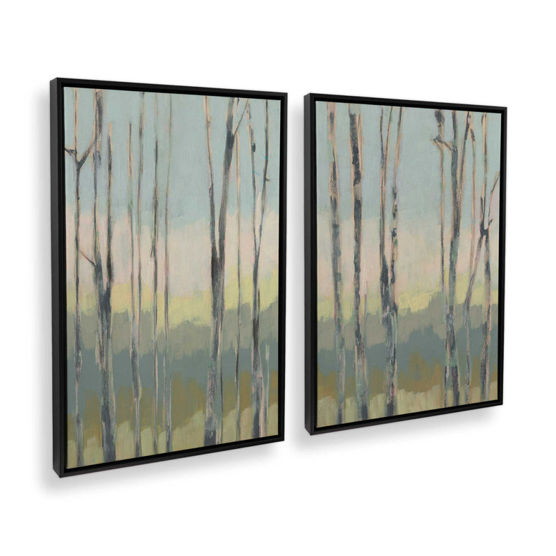 Gentle Light Between Trees Set of 2, Satin Black Floater Framed, 30" H x 42" W
