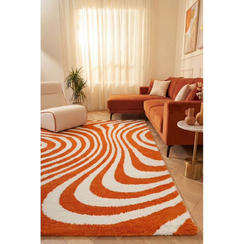 Joli Striped Area Rug Soft Dense Pile for Living Rooms and Bedrooms, Orange/White, Rectangle 200 x 290 cm