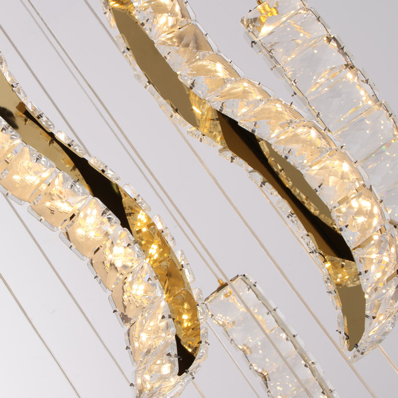 Lustre long avec escalier unique en cristal 12 lumières à DEL à intensité variable Klemenc