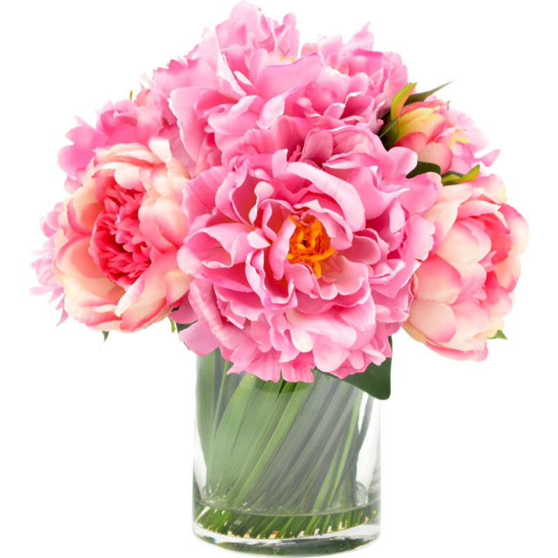 Centre de table pivoine dans un vase, Rose, H 10 po x l 10 po x P 10 po
