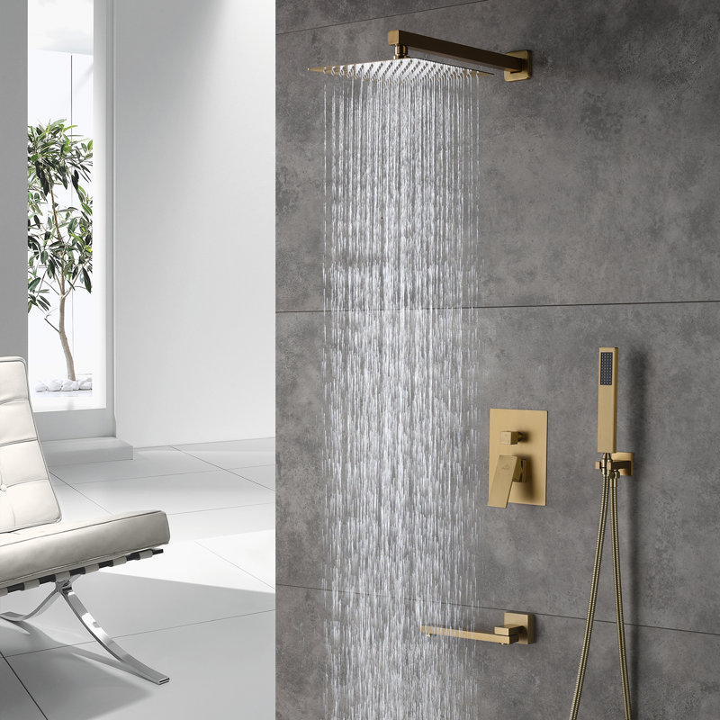 Système de douche complet à pression équilibrée avec valve brute, Or brossé