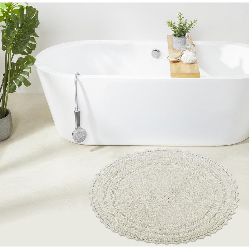 Tapis pour salle de bain réversible touffeté à 100% coton Cygnet 1990 GSM, Rond 30 po, Ivoire ivoire