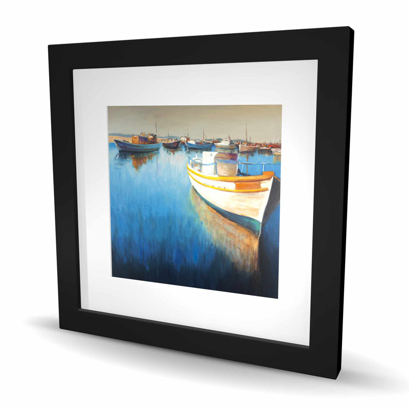 Bateaux de pêche à la marina - décor encadré côtier, H 16 po x l 16 po