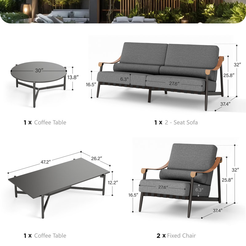 4 - Person Outdoor Conversation Set With Cushions & Two Coffee Tables