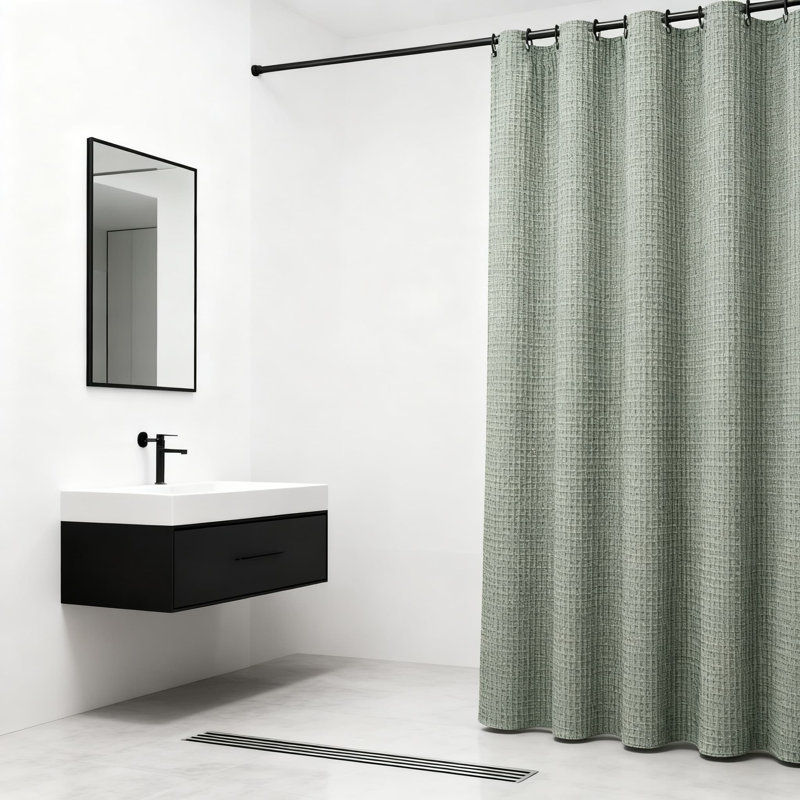 Ensemble de rideau de douche 3 en 1 tissé gaufré avec doublure et 12 crochets double face, rideau de bain en polyester épais pour une protection imperméable