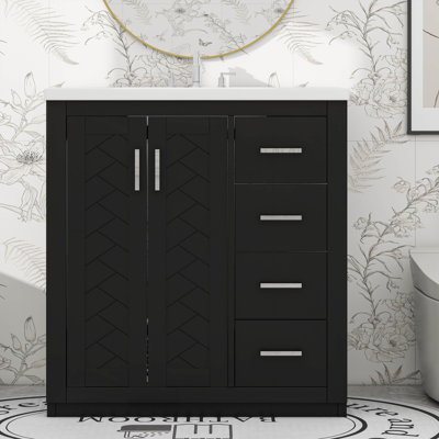 36''  Bathroom Vanity With Ceramic Sink Combo, Freestanding Vanity Set With 3 Drawers