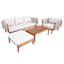 Ensemble de meubles de patio en bois d'acacia, canapé de conversation extérieur 4 pièces avec coussins hydrofuges beiges, conception en corde tissée et structure en teck, avec table basse et repose-pieds pour jardin
