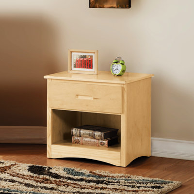 Table de chevet moderne avec tiroir et tablette, finition pin naturel, armoire de chevet pour chambre à coucher, H 23 po x 17 po x 22 po, table de chevet sans assemblage requise, armoire requise, meuble