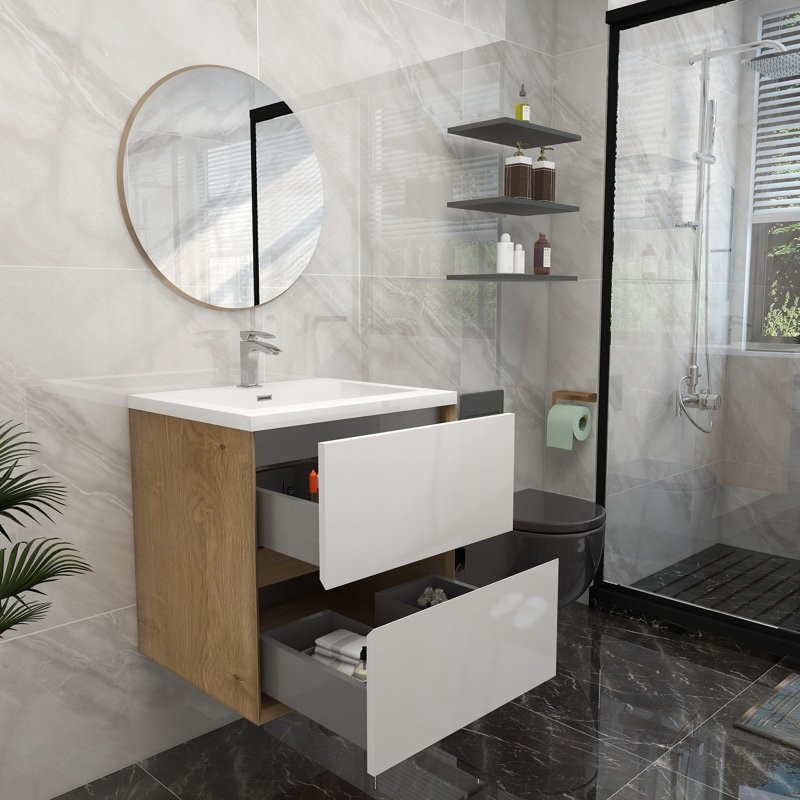 23.4'' Single Bathroom Vanity with Acrylic Top, Glossy White