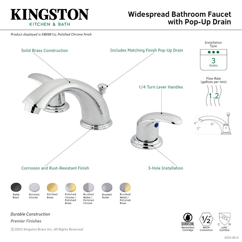 Kingston Brass Legacy Two-Handle 3-Hole Deck Mount Widespread Bathroom Faucet with Retail Pop-Up Drain, Brushed Nickel 