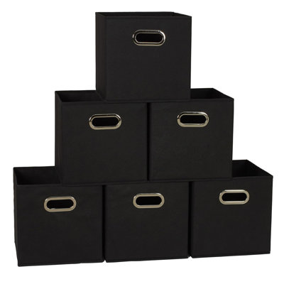 Ensemble de 6 bacs de rangement pliables classiques en tissu, noir