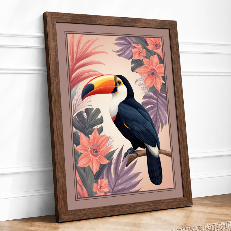 Toucan Among Blooms Boho - Framed Print, A4 - 29.7 x 21.0 cm, Walnut