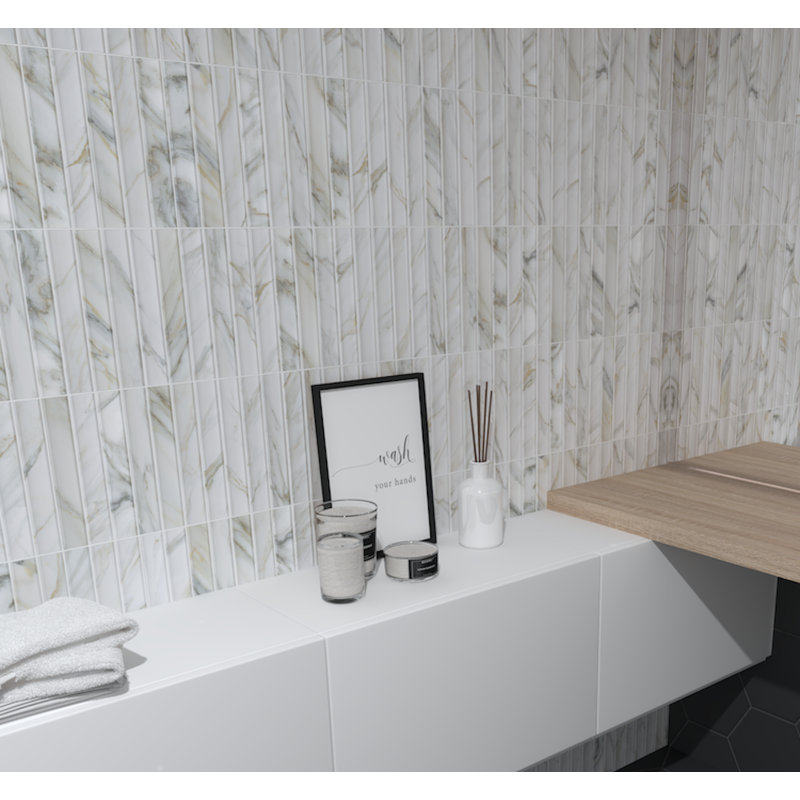 Argos Fluted 4.5 in. x 9 in. Porcelain Fluted Marble-Look Wall Tile (6.30 Sq. Ft. / Case), Gold