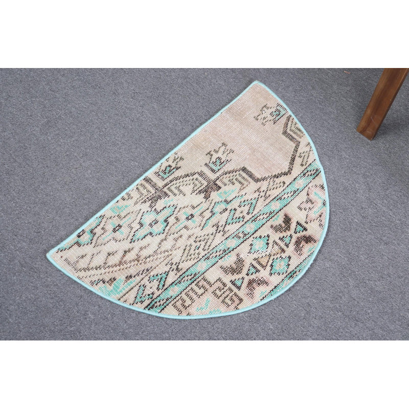 Vintage Semi-Circle Turkish Rug with Intricate Patterns for Home Decor