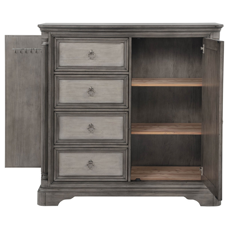 Commode Cresswell à 4 tiroirs avec rangement dissimulé, couleur taupe vieilli