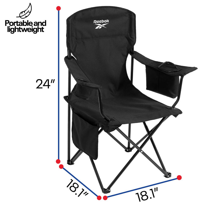  Folding Quad Camp Chair with Built-In Cooler, Cup Holder & Carry Bag, Portable Outdoor Camping Chair for Tailgating, Beach, Sports & Patio, Black