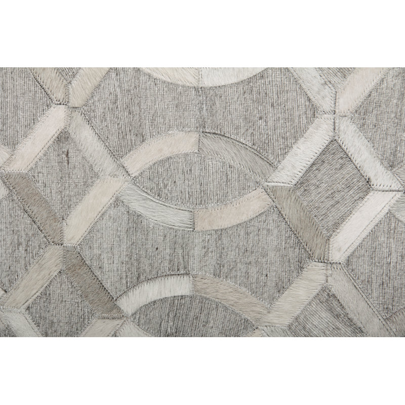 Berlin Cowhide Geometric Area Rug in Silver, Rectangle 5' x 8'