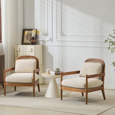 [Ensemble de 2] Chaise d'appoint Mid-Century moderne de 26,6 po avec structure en noyer et dossier en rotin (table non incluse)