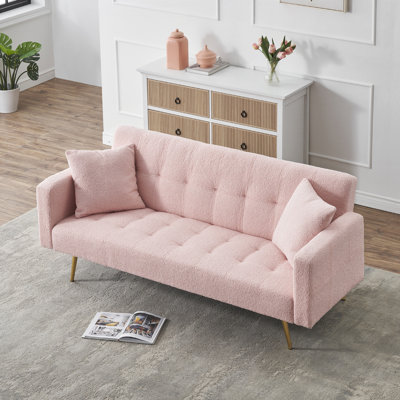71.7" Teddy Fleece Sofa Bed with Two Included Throw Pillows