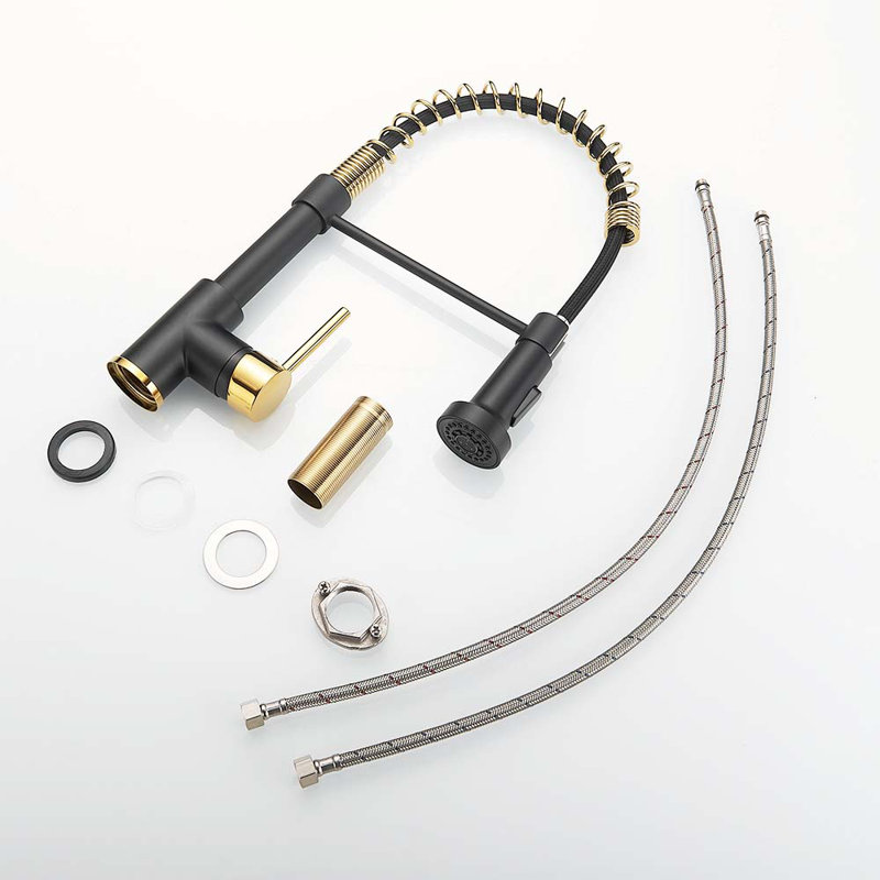 Kitchen Faucet with Pull Down Sprayer, Gold/Matte Black