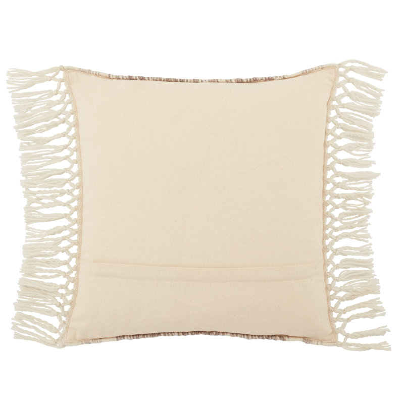Tassels Outdoor Throw Pillow, Taupe/Ivory, Pillow Cover Only - No Insert