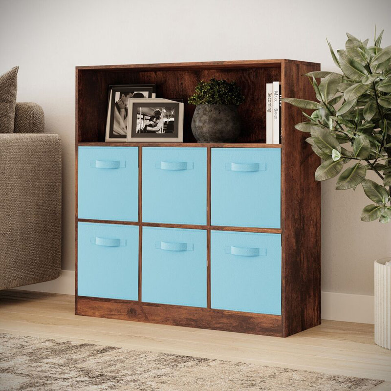 Alyssia 94cm H x 88cm W Standard Bookcase, Rustic Brown/Sky Blue