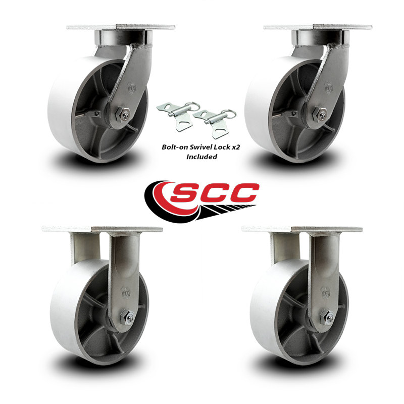 Ensemble de roulettes robustes en fonte d'acier semi-robuste 2 verrous pivotants 2 CCS rigides