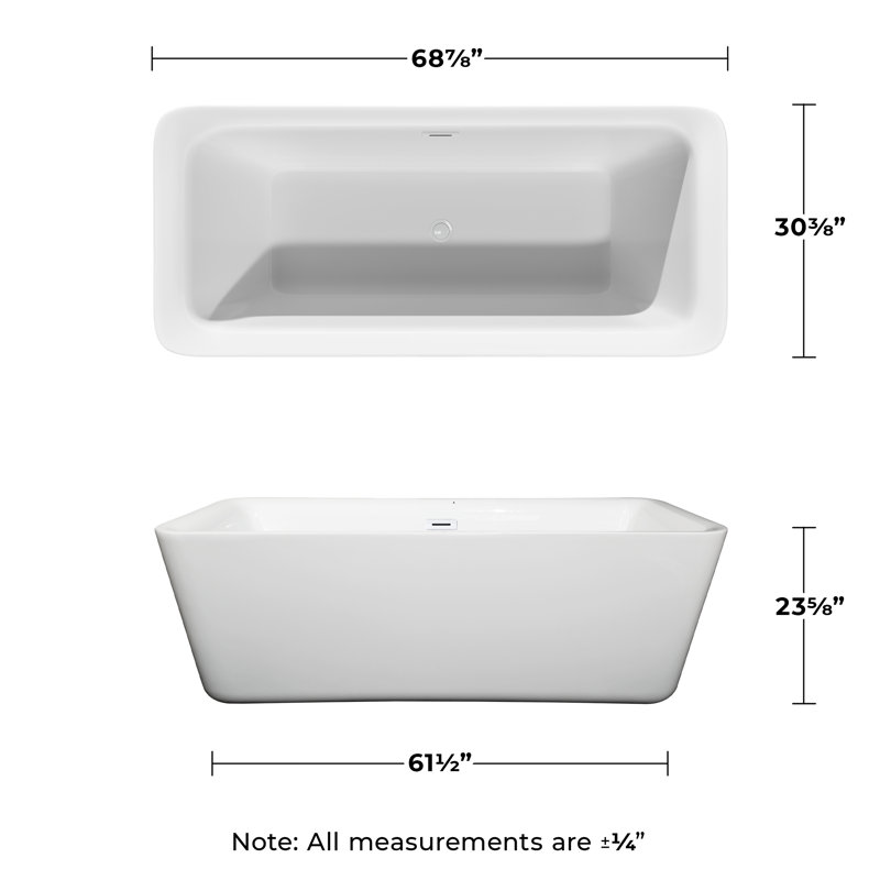 Emily 69'' x 30'' Soaking Acrylic Bathtub, Shiny White