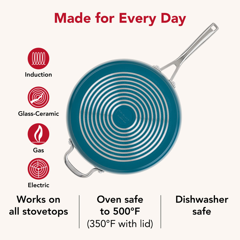Kitchenaid Hard-Anodized Ceramic Induction Saute Pan With Lid And Helper Handle, 5-Quart, Agave, Blue