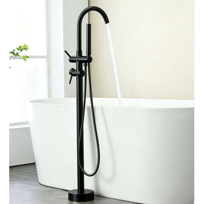 Robinet de baignoire autoportant à fixation au sol avec douche à main