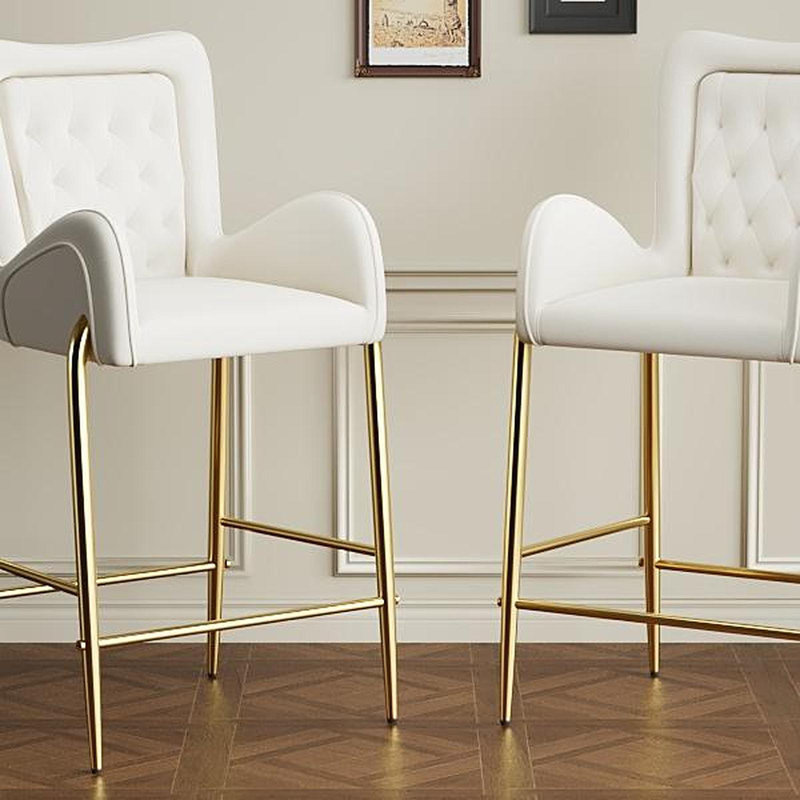 Ensemble de 2 tabourets de bar à hauteur de comptoir 28,75 pouces, tabourets en velours avec pieds et repose-pieds dorés, blanc