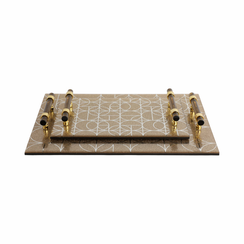 Elegant Glass Serving Trays With Modern Handles - Decorative And Functional Tabletop Display - Stylish And Versatile Accent Set Of 2