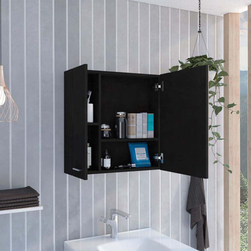 Armoire à pharmacie de salle de bain avec miroir, Noir