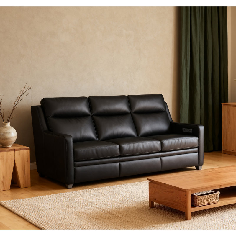 Canapé inclinable électrique en cuir Harpster, Gris anthracite