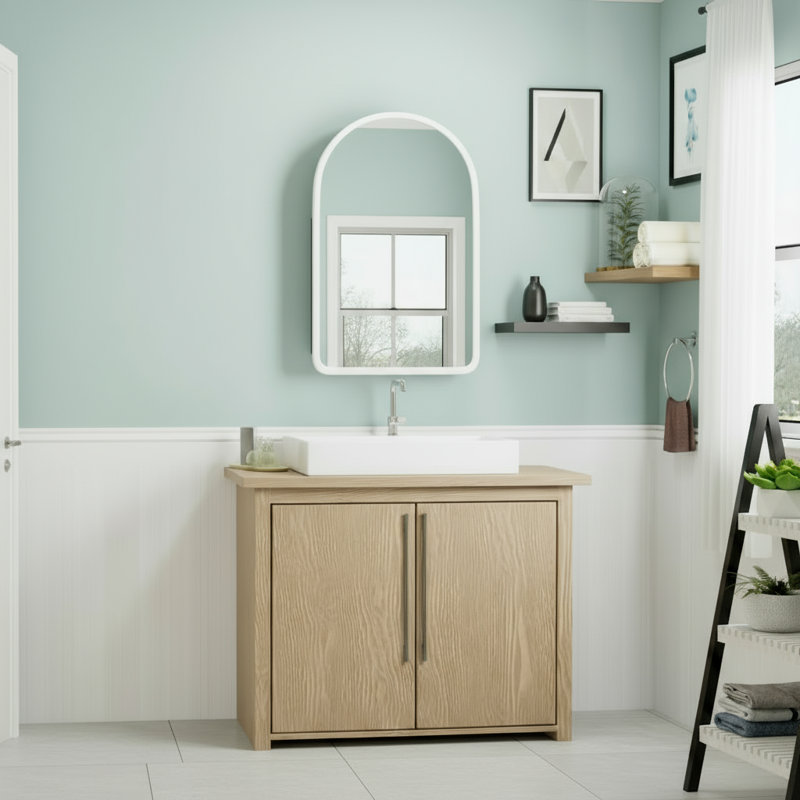 Pharmacie à arche encastrée ou à fixation en surface avec miroir et cadre en bois l 24 po x H 36 po, Blanc