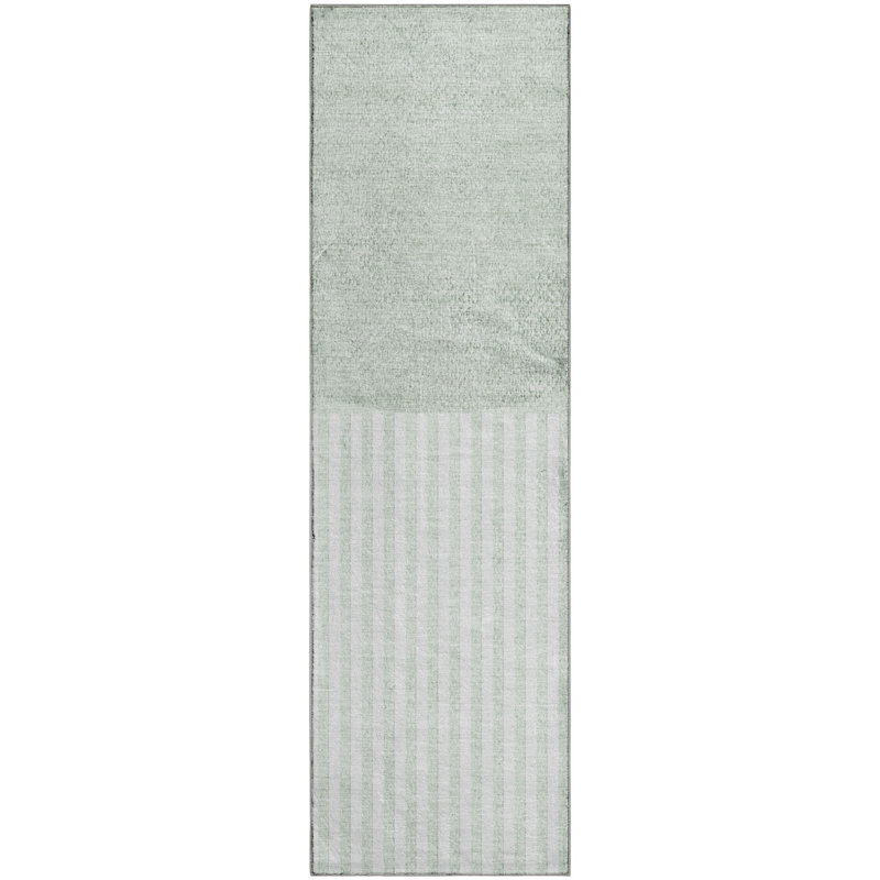 Premium Machine Washable Mayfield AMF2134 Geometric Rug, 2'3" x 7'6" Runner, Green