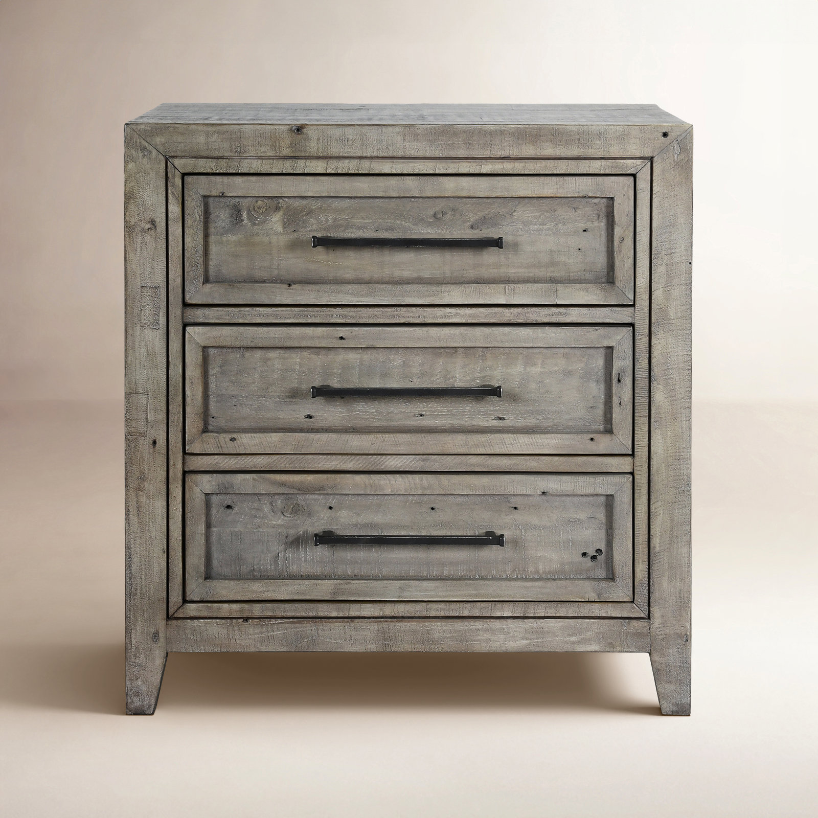 3-Drawer Reclaimed Pine Nightstand, Distressed Gray