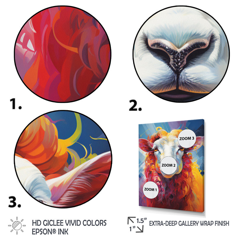 Popart Sheep Ewes I - reproduction sur toile, H 20 po x l 12 po x P 1 po, Cadre flottant brun