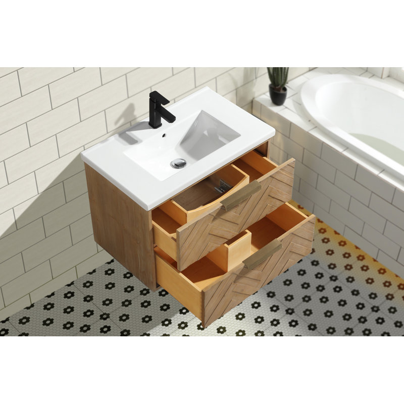 Carlsbad 30" Weathered Fir Floating Bathroom Vanity with Ceramic Top