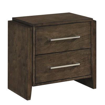 Dark Walnut Finish Two Drawers Solid Rubberwood Nightstand For Bedroom, Transitional Design, 24.5" Height 26" Depth