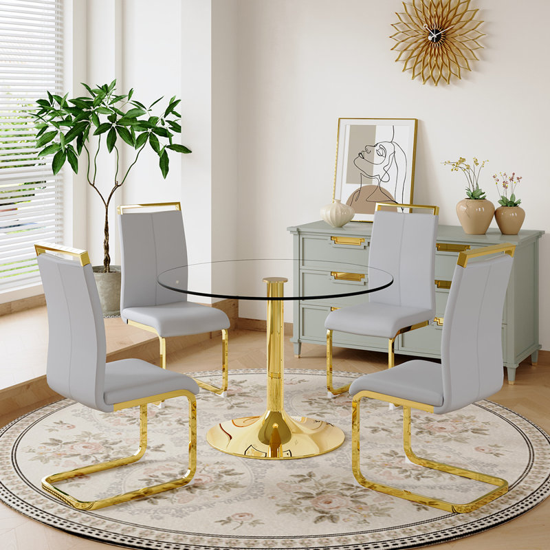 5 - Piece Pedestal Dining Set, 29.5"H x 35"L x 35"W, Dark Gray