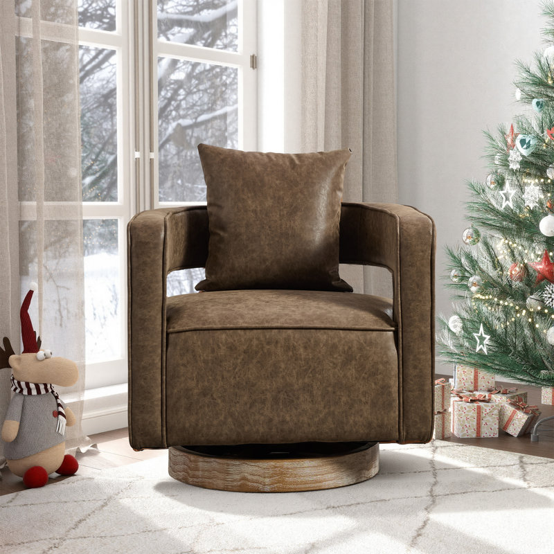 Fauteuil demi-tonneau moderne pivotant avec dossier ouvert, Café