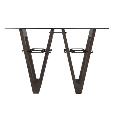 Table console abstraite en verre gris et brun transparent et bois massif de 46 pouces