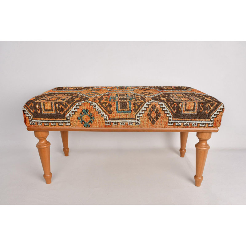 Cotton Upholstered Bench, Natural, 45cm H x 90cm W x 45cm D